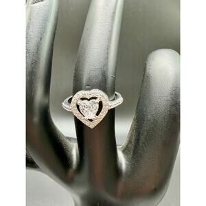 925 Sterling Silver Heart Halo Ring – Size 6.25 – Sparkling CZ